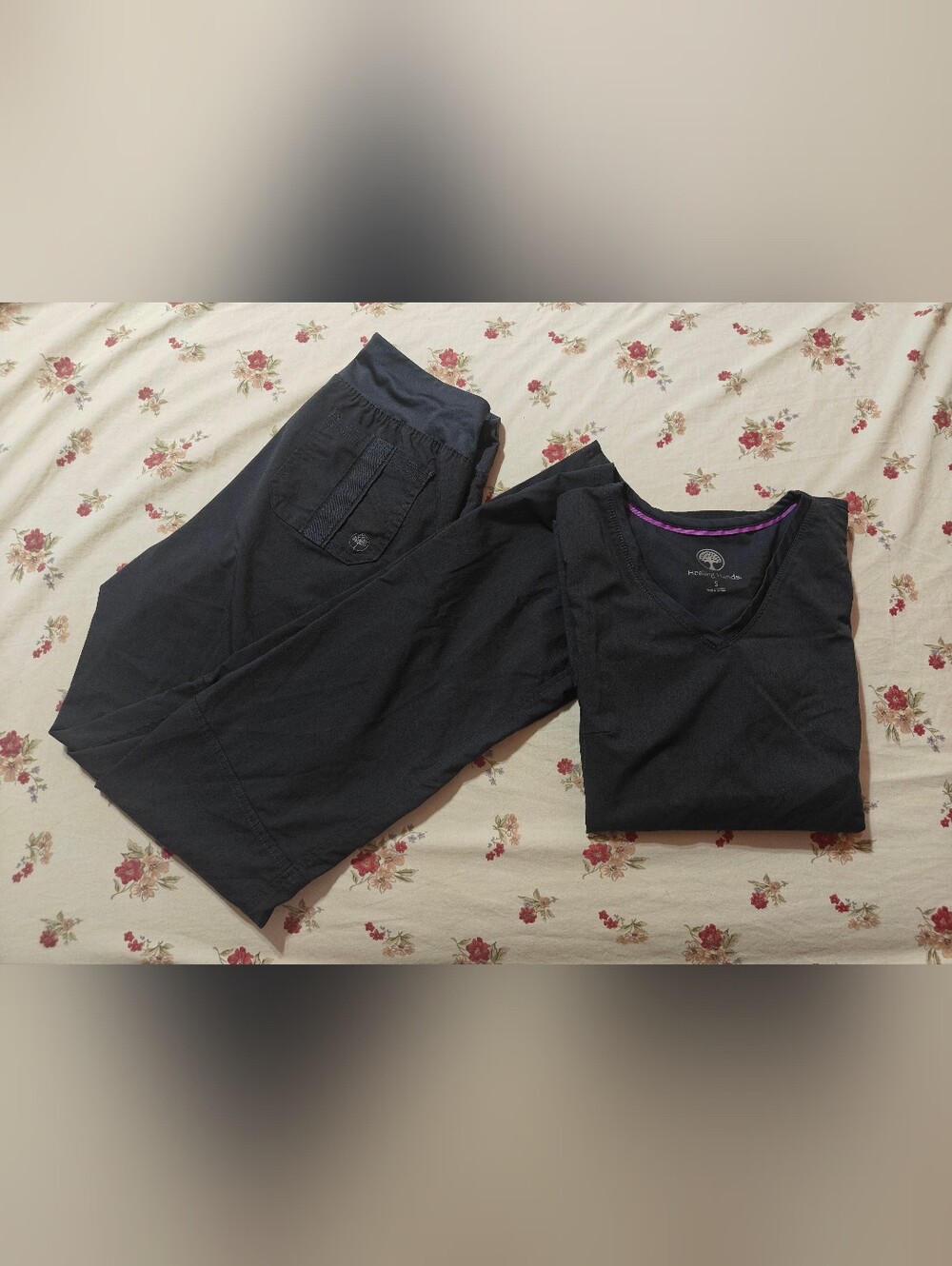 Healing Hands Black Scrub Set. Sz. S